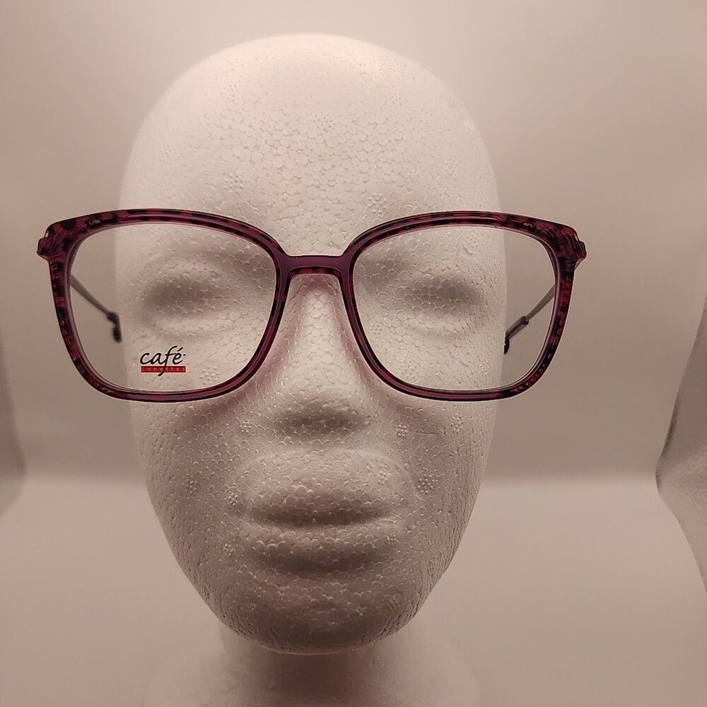 CAFE LUNETTES 3324 C3 Purple Tort Womens Square Acetate Eyeglass Frame 53-17-135